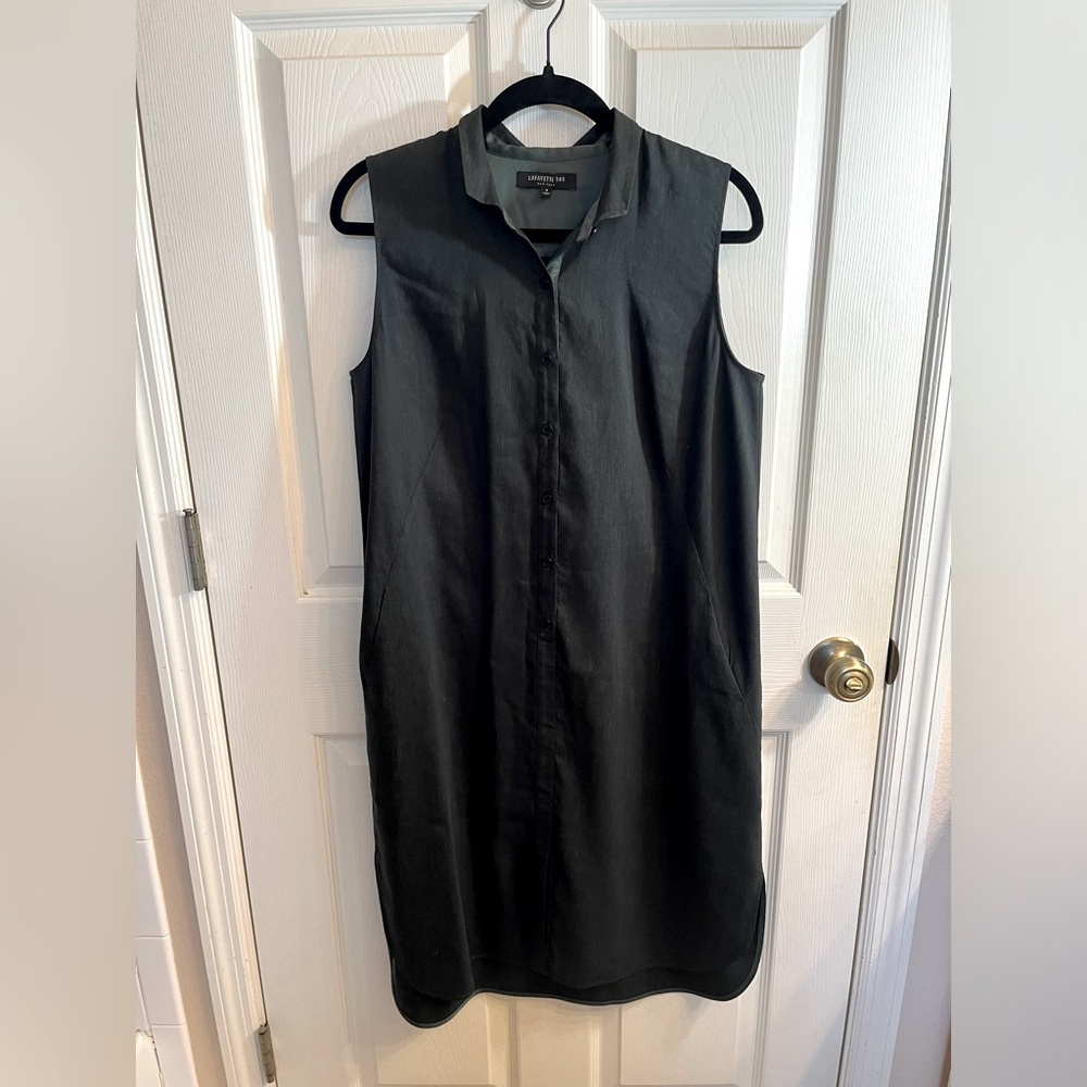 Lafayette 148 New York Olive Green Dress with Satin Accents in Size 8.